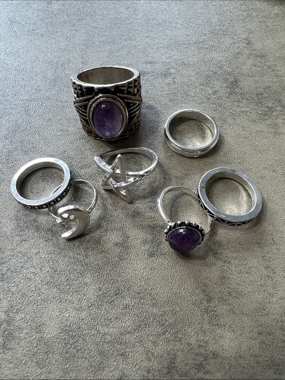 Silver covered Amethyst Stackable Rings Set - Women's Jewelry